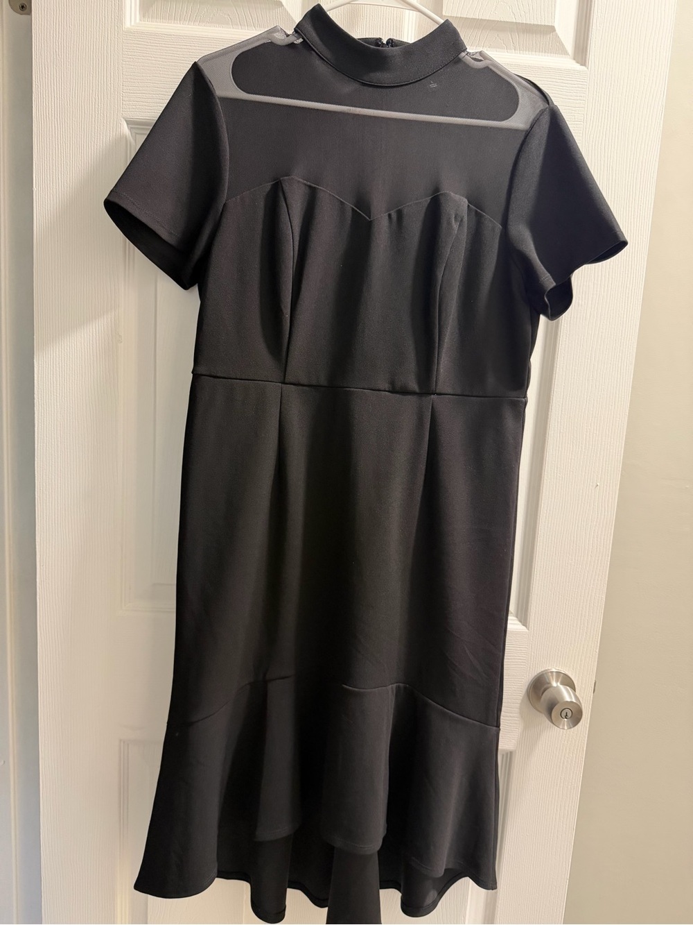 Sami & Jo Black High-Low Short Sleeve Dress with Sheer Yoke